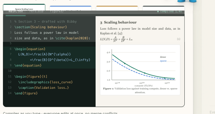Bibby editor with LaTeX source and compiled PDF preview