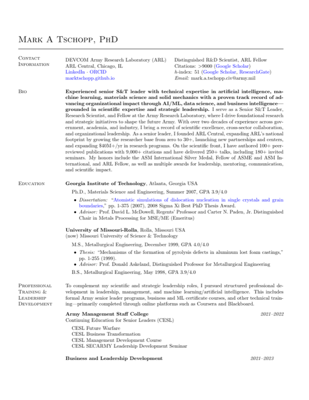 Academic Cv preview