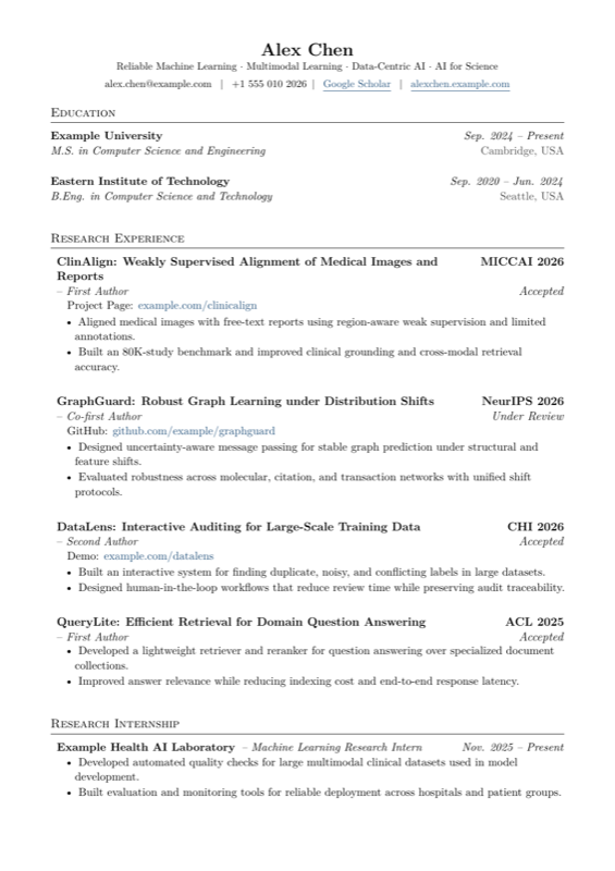 Academic CV preview