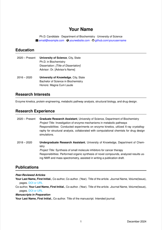 Academic Cv preview
