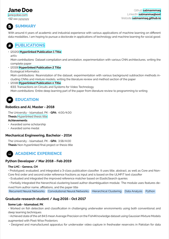 Academic Cv preview