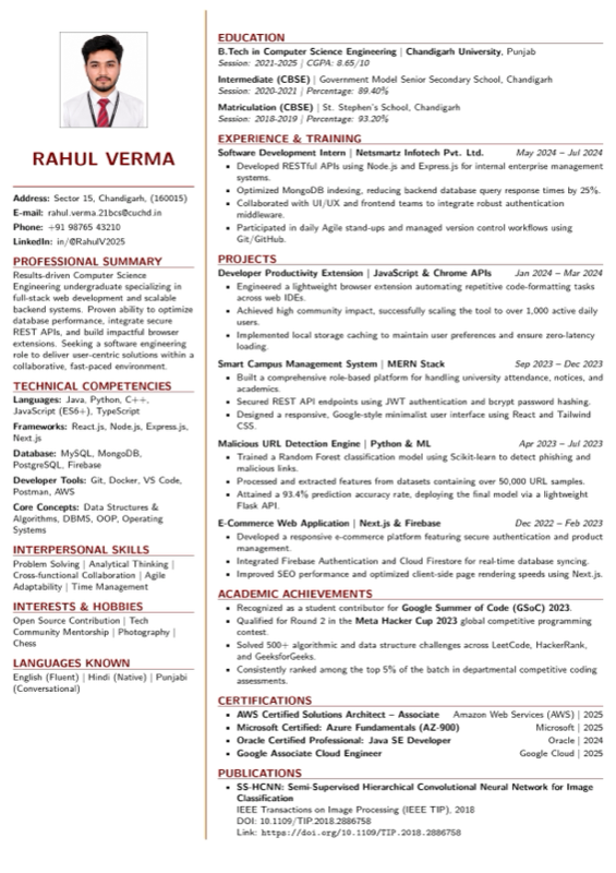 Chandigarh University Resume preview