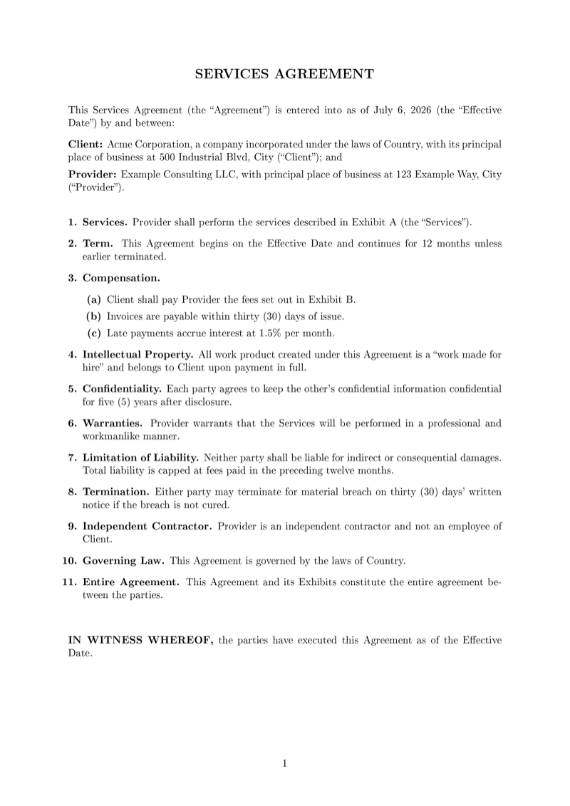 Contract Template preview