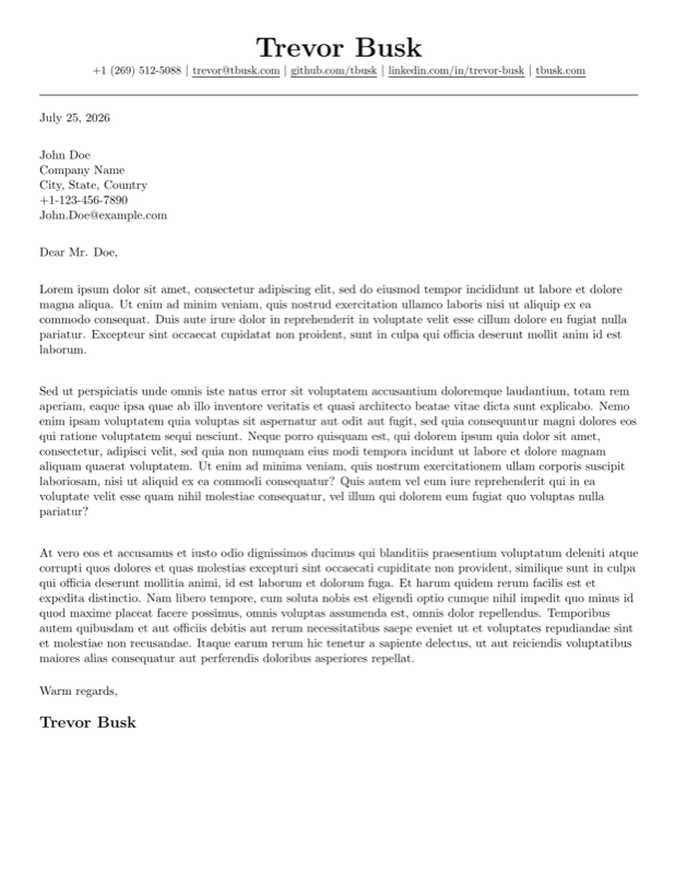 Cover Letter preview