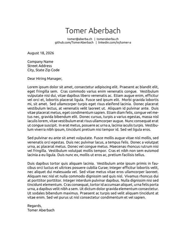 Cover Letter preview