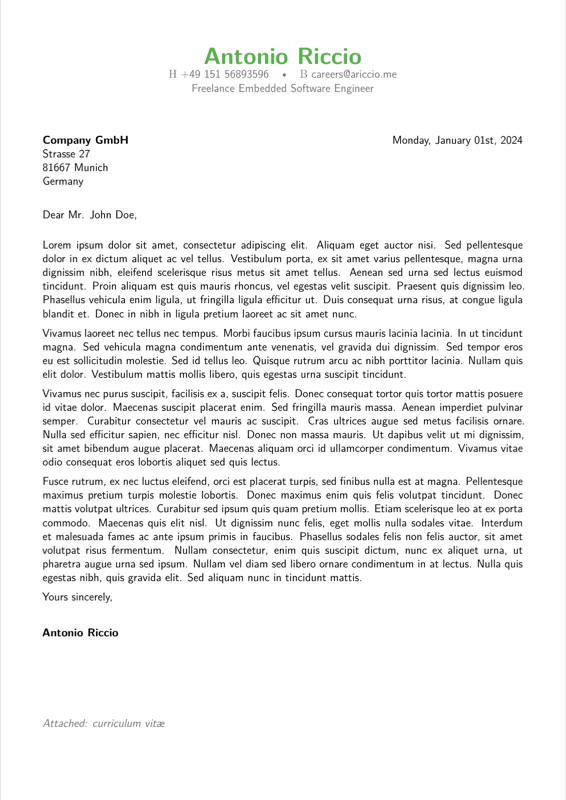 Cover Letter preview