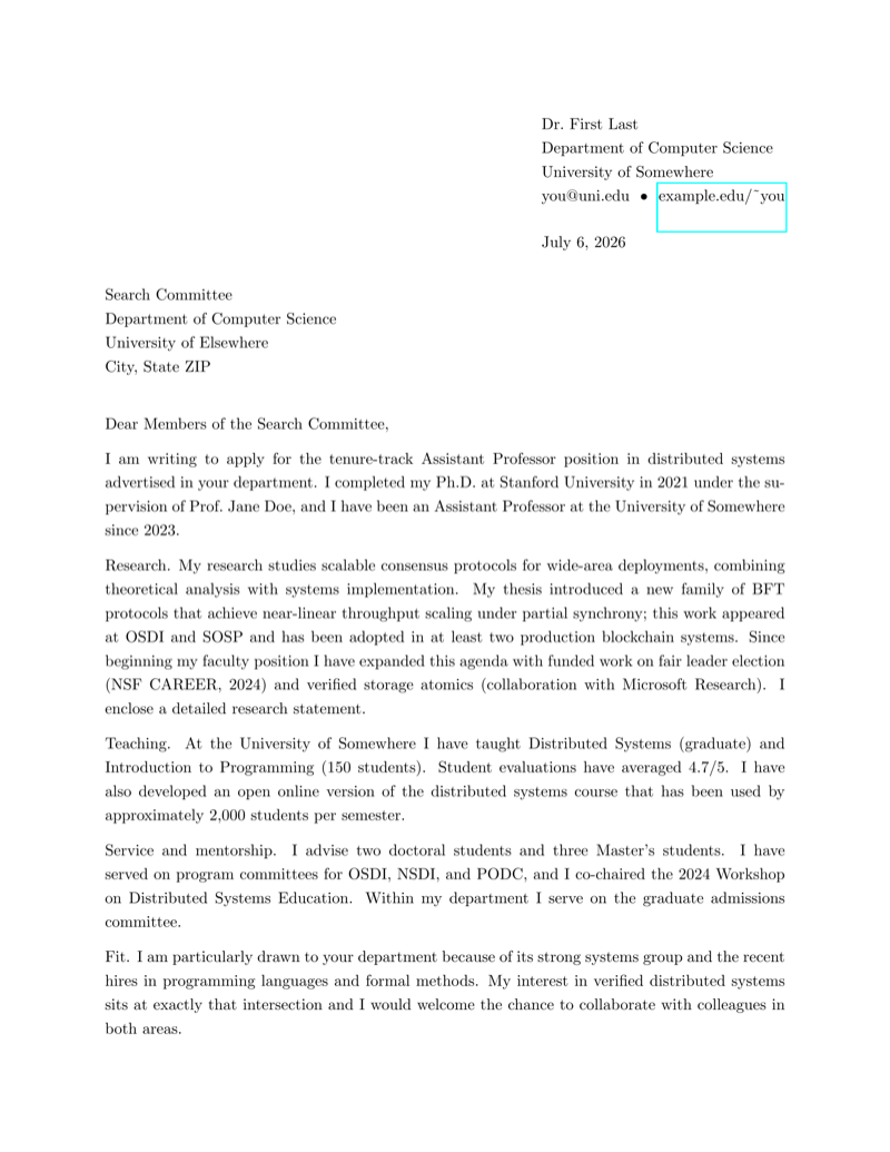 Academic Cover Letter preview