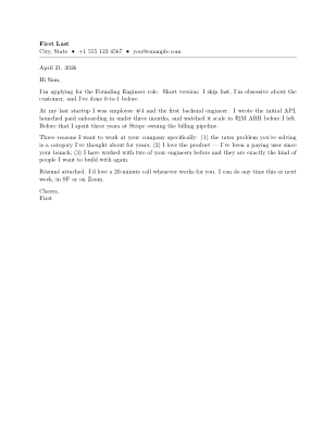 Short Pitch Cover Letter preview
