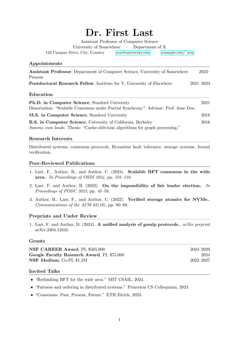 Academic CV (long form) preview