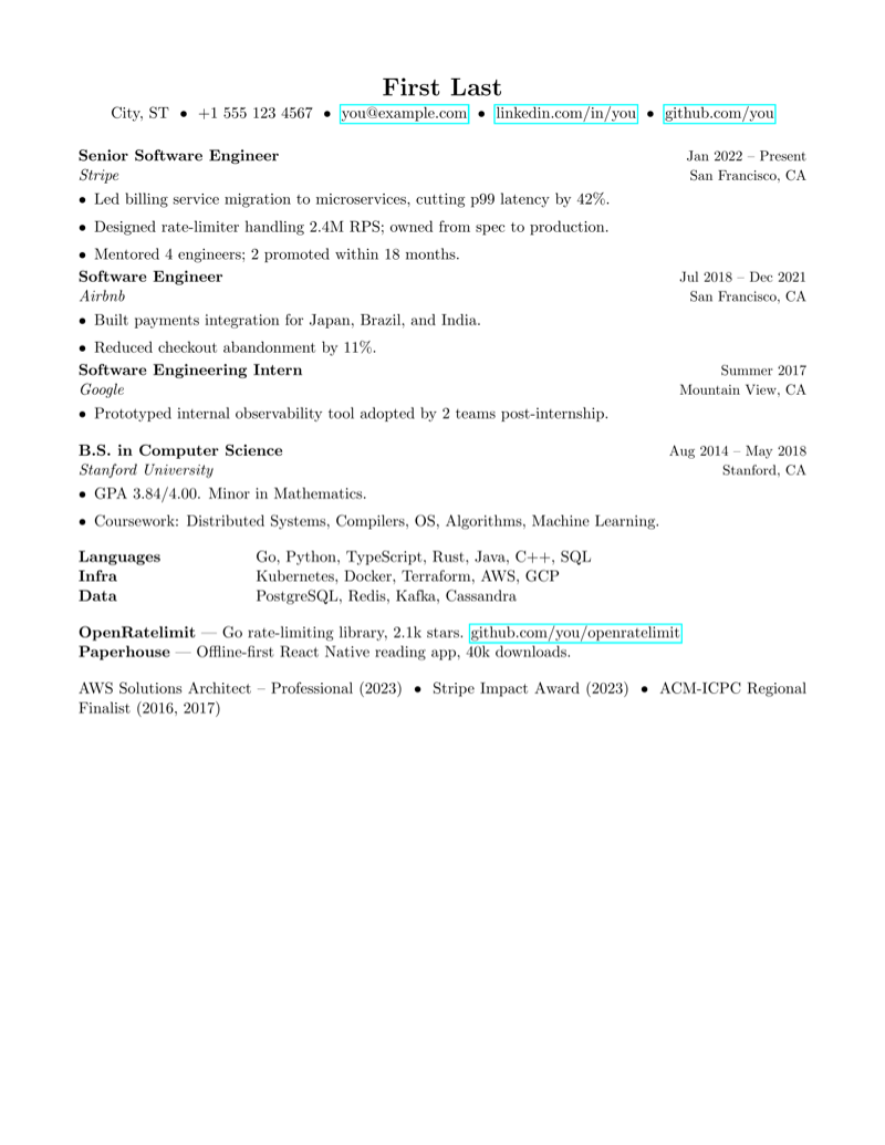 One-Page Minimal Resume preview