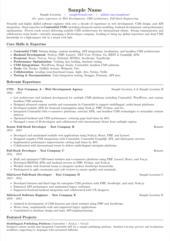 Developer Cv preview