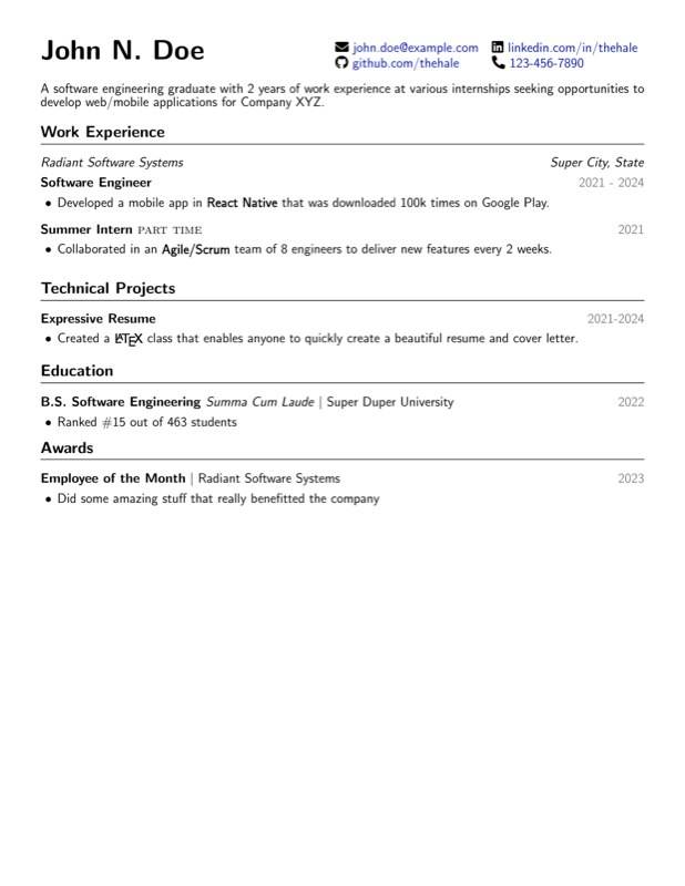 Expressive Resume preview