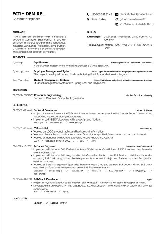 Fatihdemirel CV preview