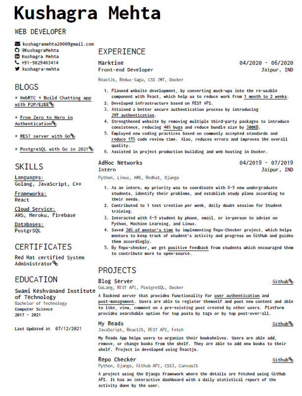 Kushagra Resume preview