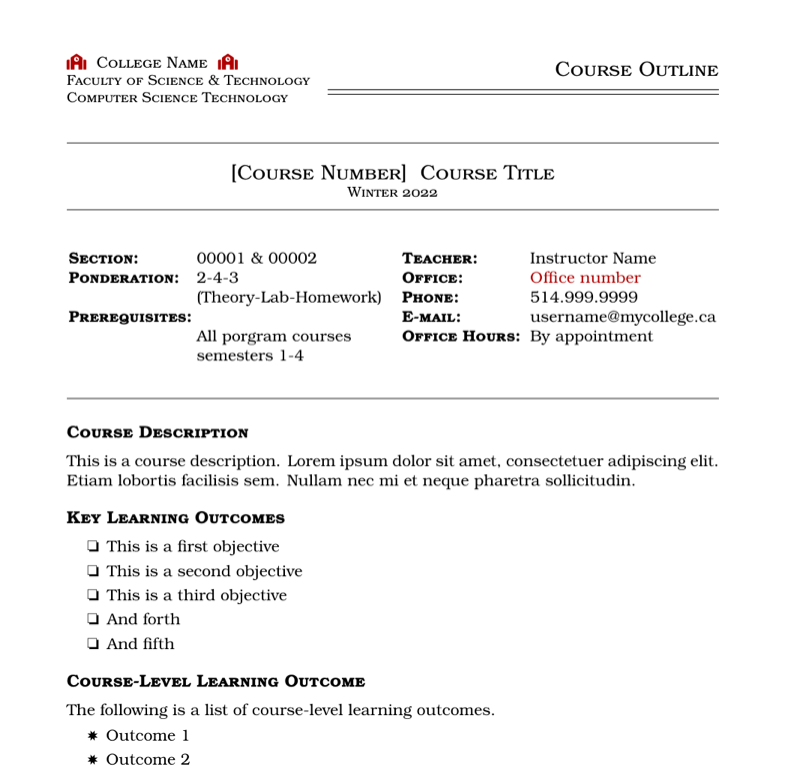 Course Outline preview