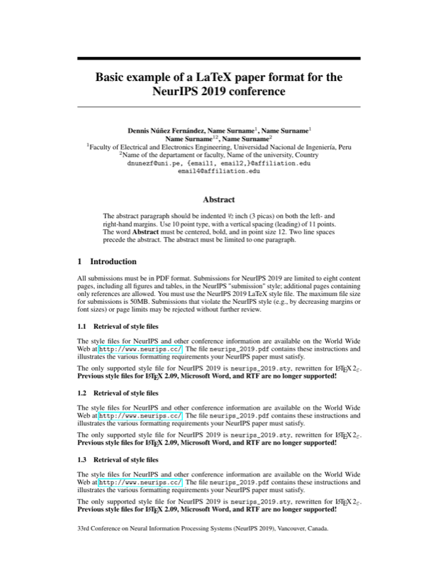 Paper Format Neurips2019 preview