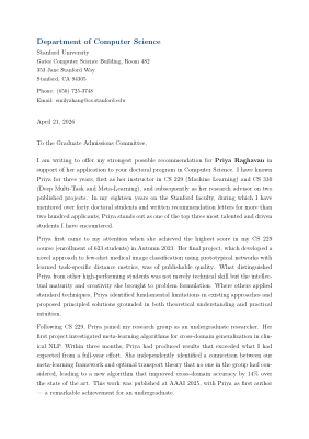 Letter of Recommendation preview