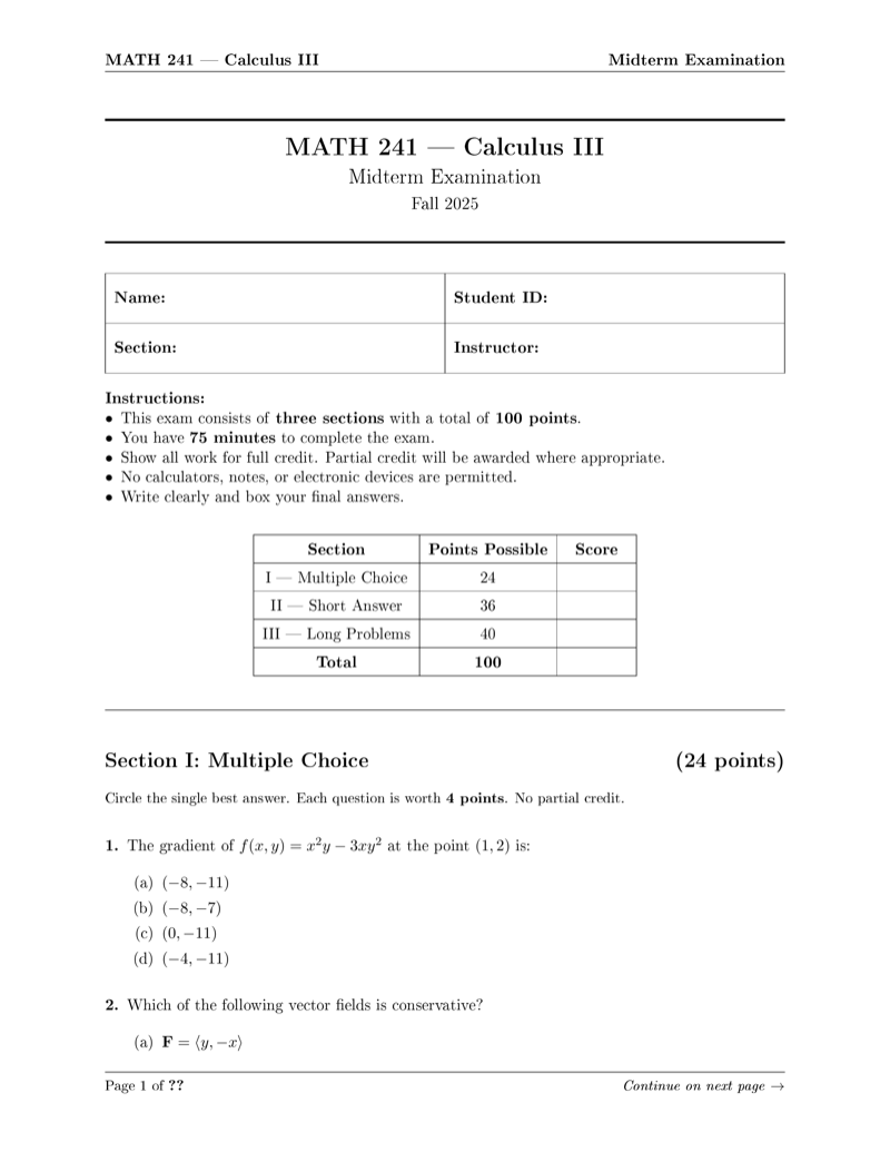 Math Exam preview