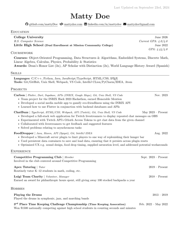 Mattys Resume preview