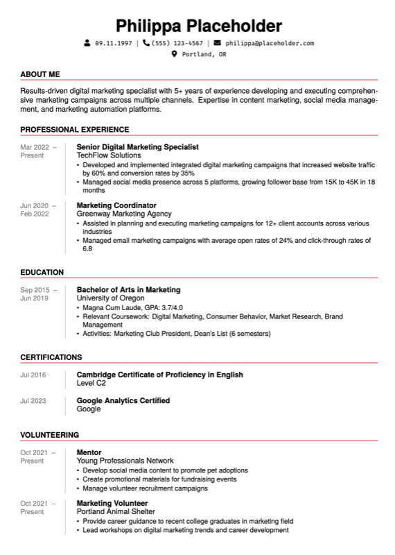 Pretty Resume preview