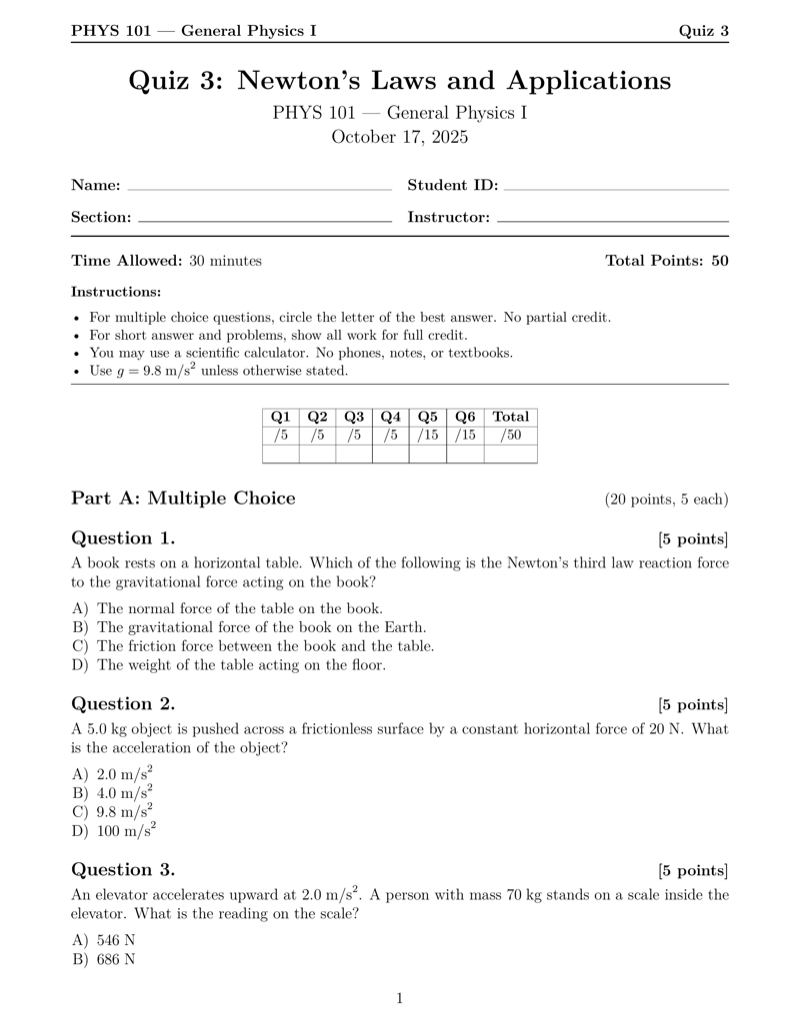 Quiz Template preview